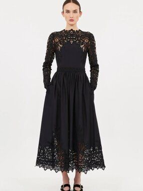 ULLA JOHNSON Palermo Cotton-silk Midi Dress in Noir XS $1,490